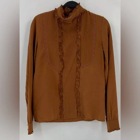 Sezane Jules Brown 100% Silk Blouse Size 34 - Picture 2 of 6
